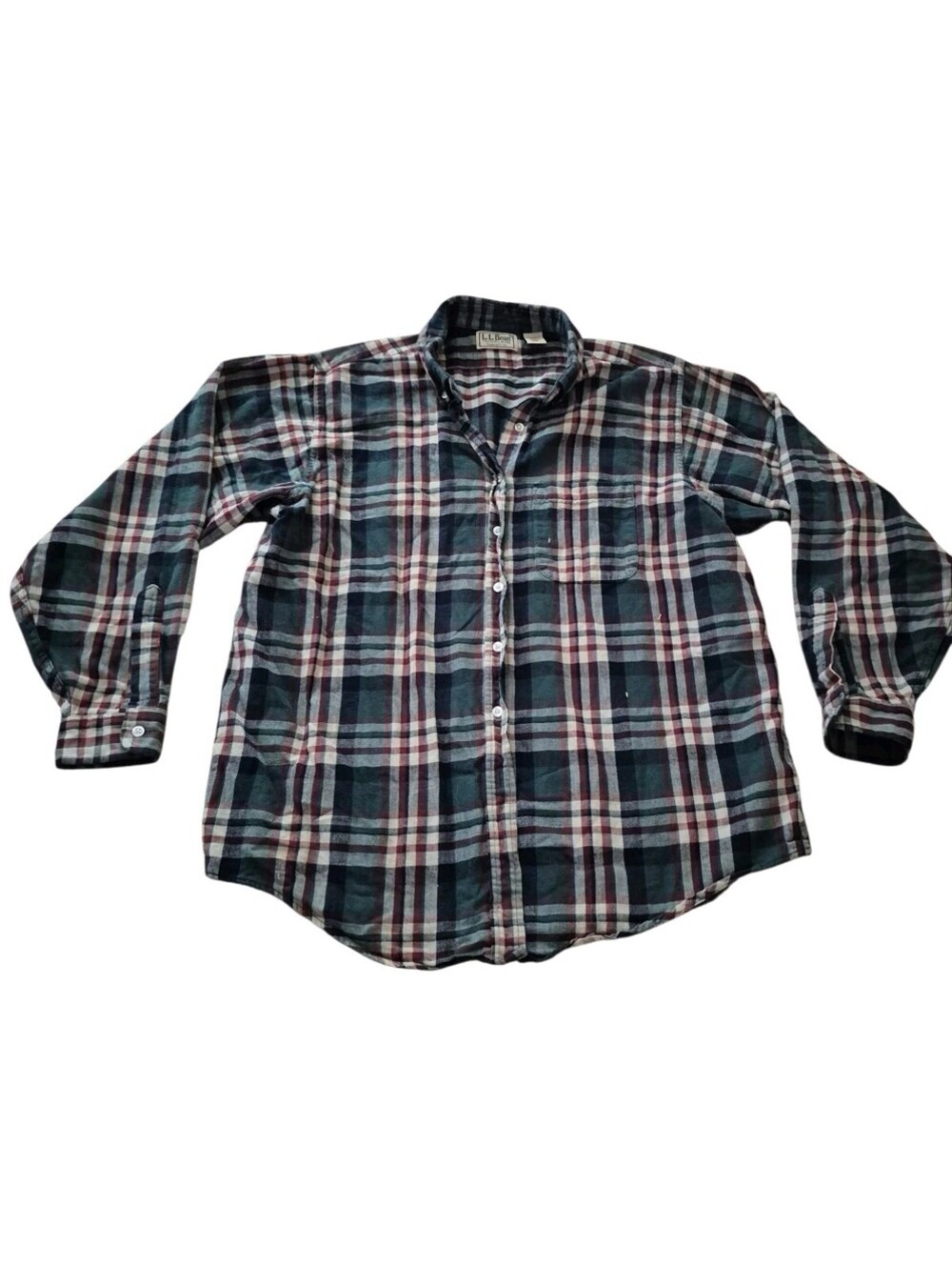 Vtg L.L. Bean 80s/90s Green Red Plaid Buttoned Flannel Shirt Womens Medium USA